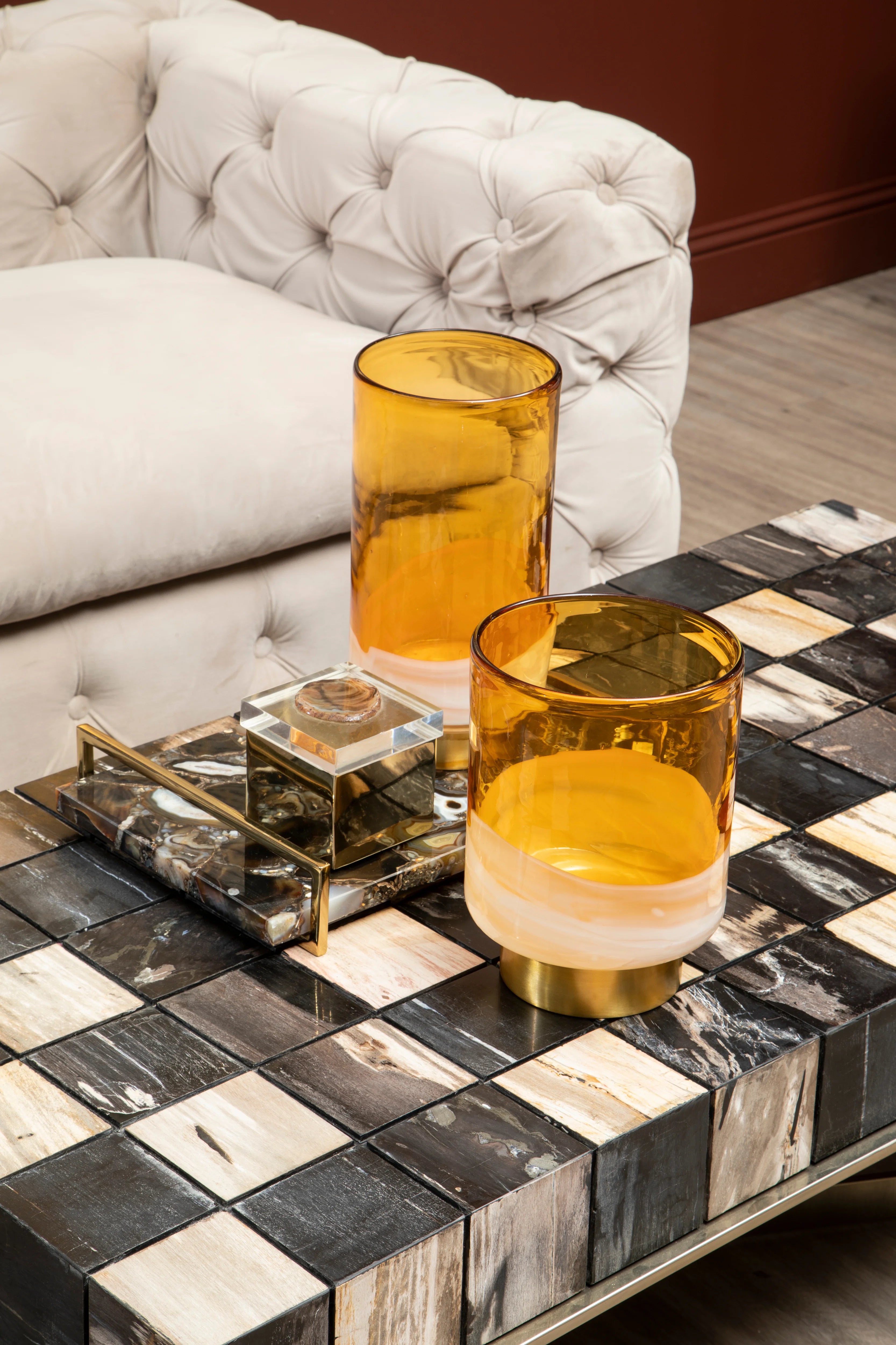 Monzoro Black Agate Stone & Gold Tray | Small